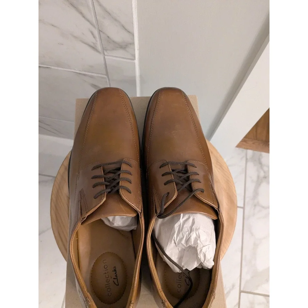 Clarks Tilden Walk Dark Tan Leather Dress Shoes Men's Size 14 M New‎ In Box